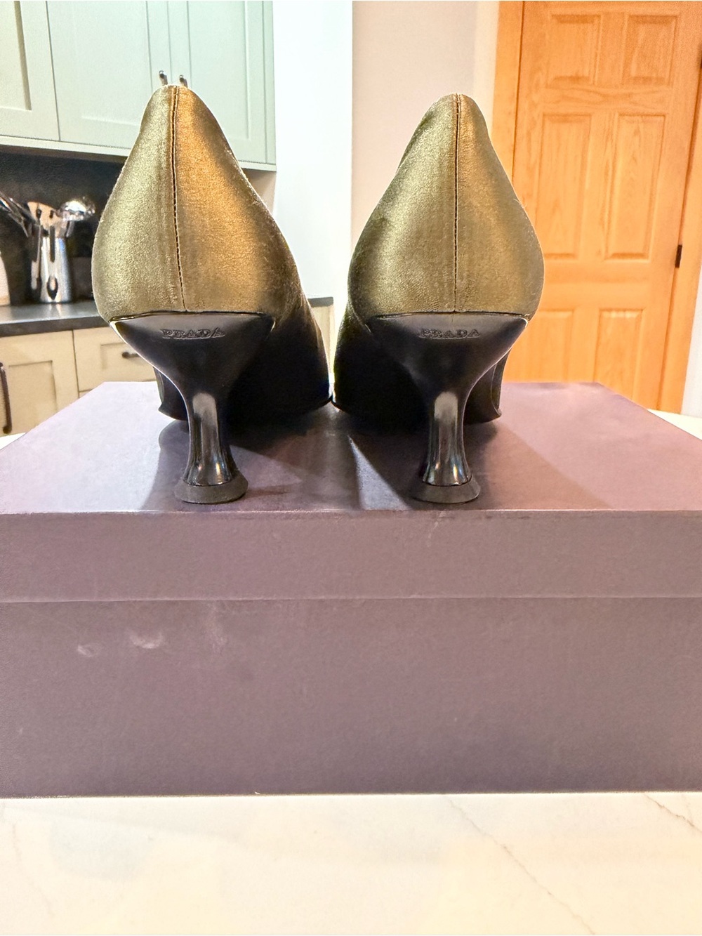 Vintage Prada "Tundra Raso" Satin Square Toe Heels - New With Original Box - Picture 5 of 9